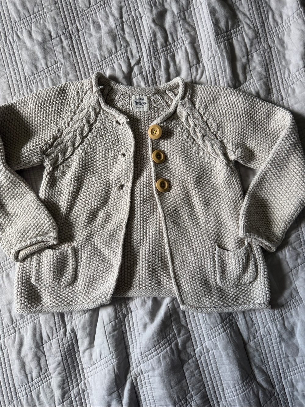Mini Boden Cream Knit Cardigan with Cable Detail